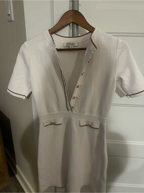 Ever New Cream Short Sleeve Dress with Tan Trim and Gold Buttons